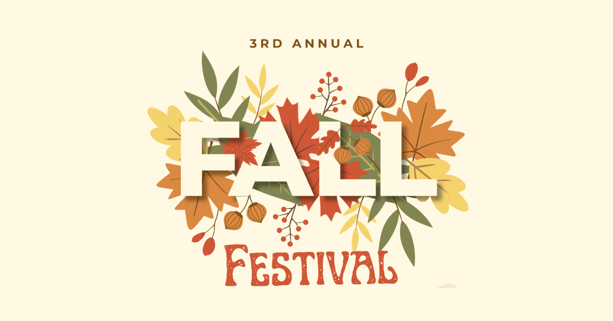 3rd Annual Fall Festival graphic decorated with autumn leaves and berries.