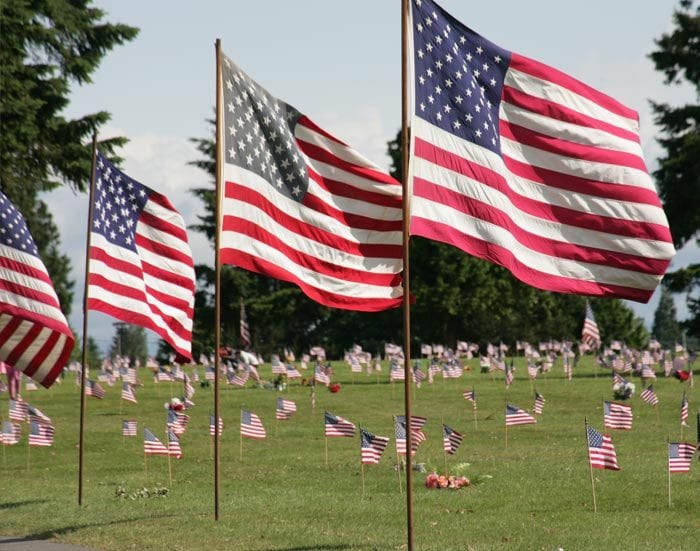 Cemetery with flags of the USA