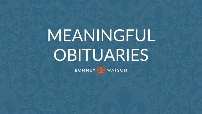 a slide reading, "Meaningful Obituaries"
