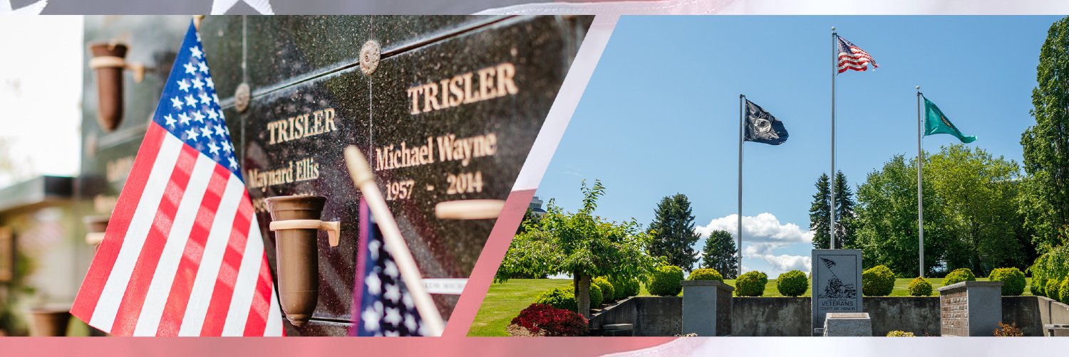 Veterans Day promotion header with American flags waving